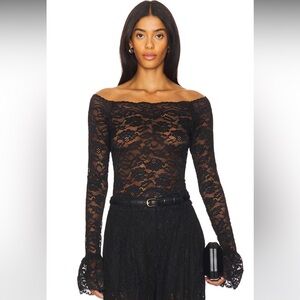 RONNY KOBO black lace Maribeth off the shoulder long sleeve top size XS
